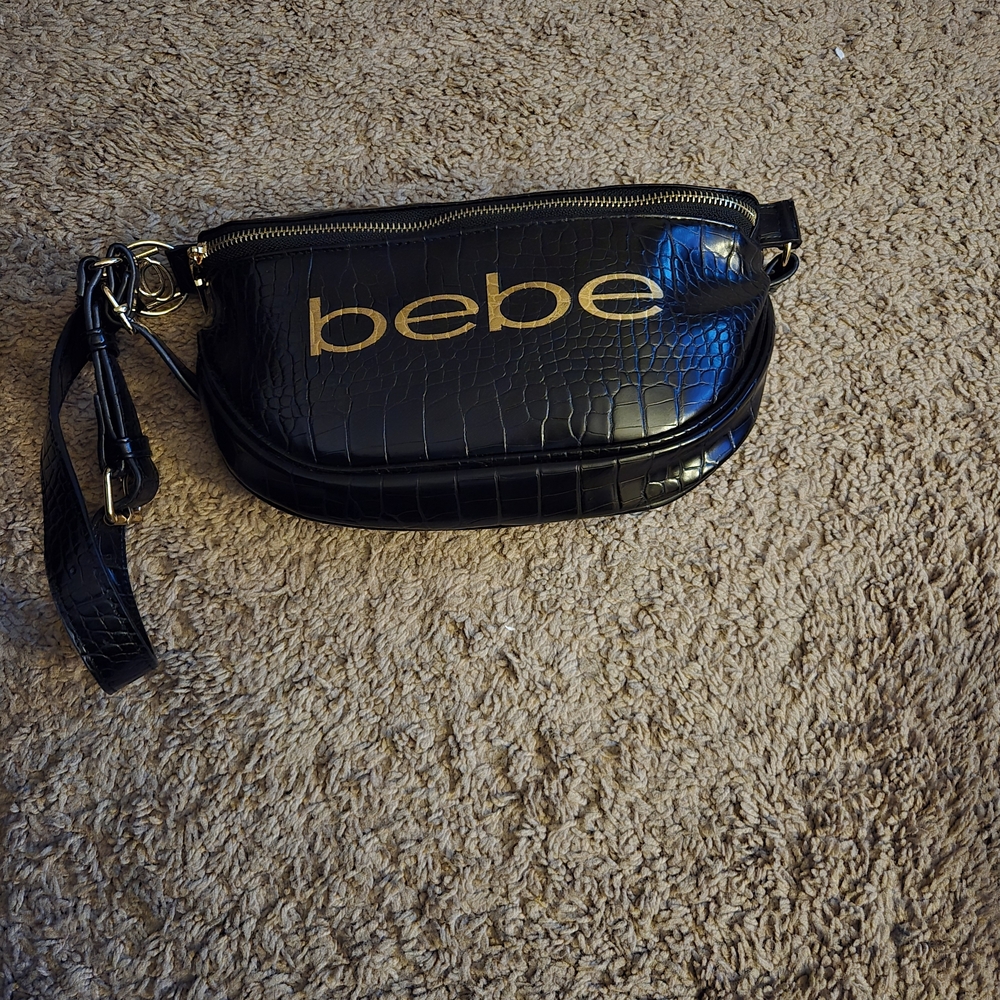 Bebe Black Croc Embossed Waist Bag
